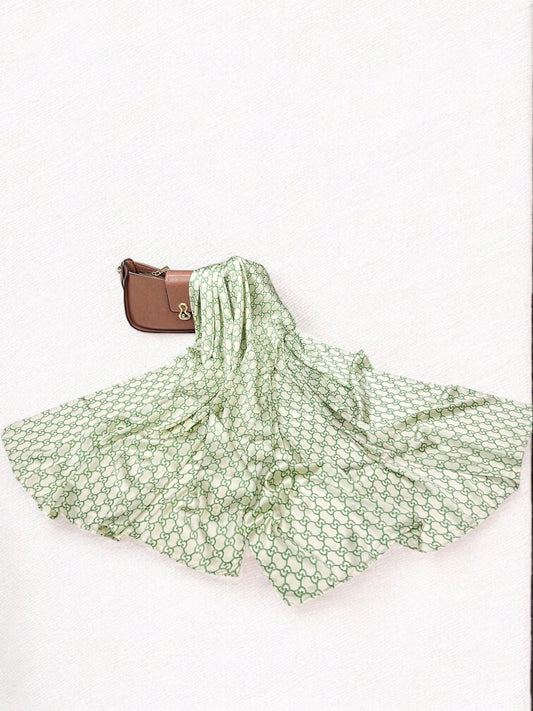Large Satin Silk Scarf - White Green Gucci