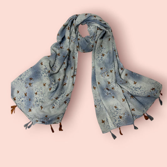 Marble Blue Floral Printed Modal Hijab