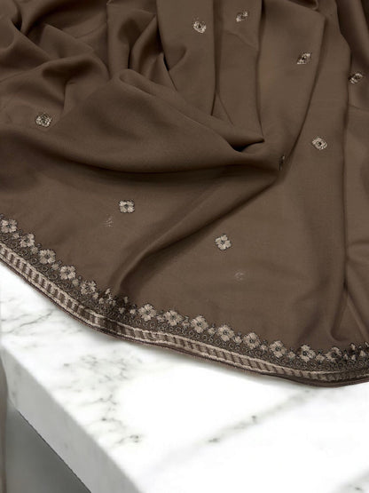 Wood Cream Floral Threadwork Embroidered Shaal