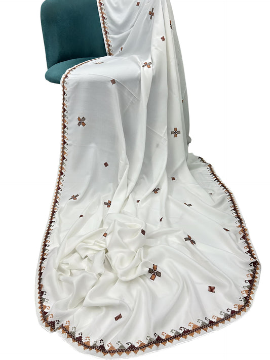 White Orange Multi Threadwork Border Shaal