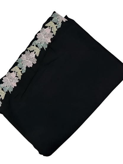 Black Pastel Floral Border Shaal