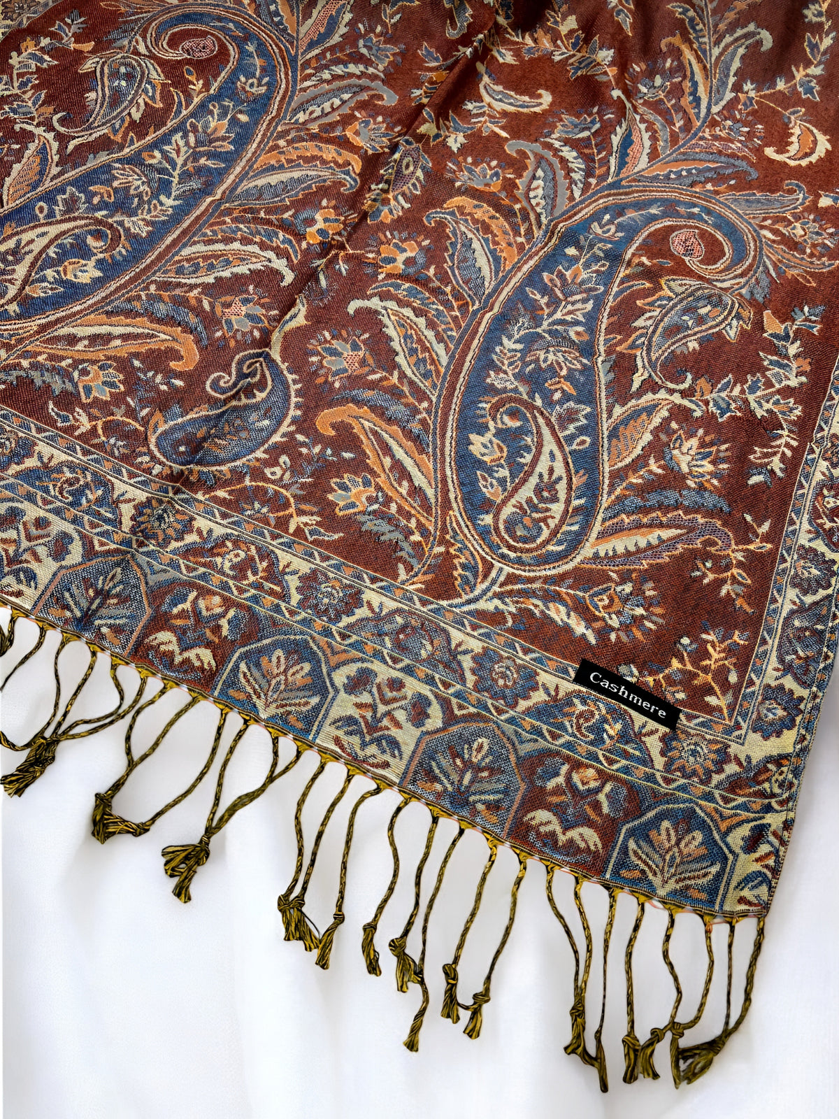 Rust Blue Persian Garden Paisley Two-Tone Pashmina Hijab