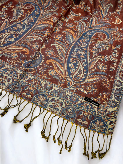 Rust Blue Persian Garden Paisley Two-Tone Pashmina Hijab