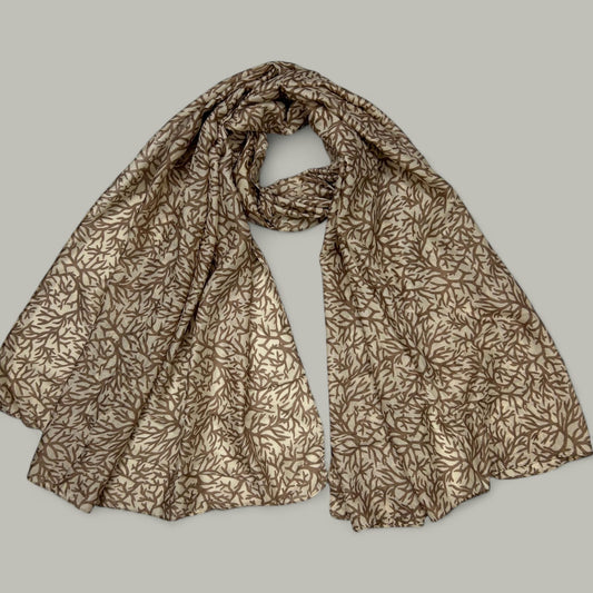 Beige Brown Roots Printed Lawn Hijab