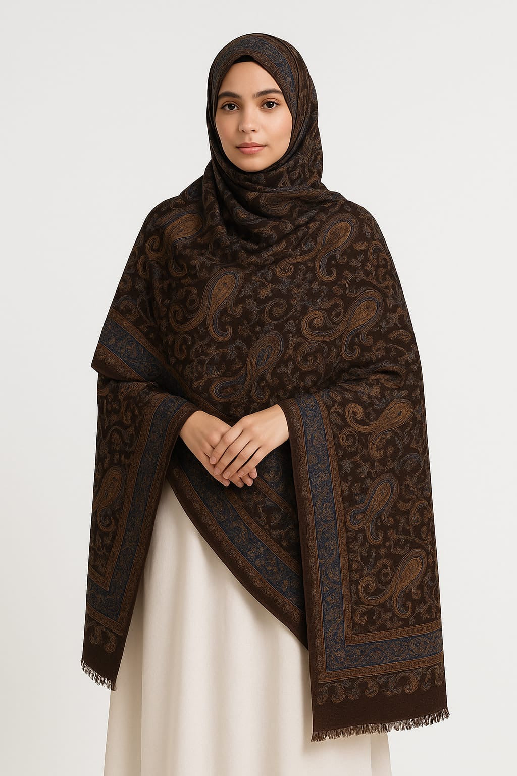 Pashmāra Shawl - Indigo Brown Paisley