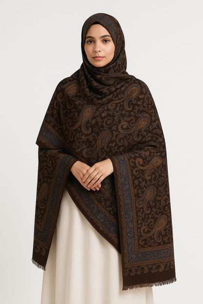 Pashmāra Shawl - Indigo Brown Paisley
