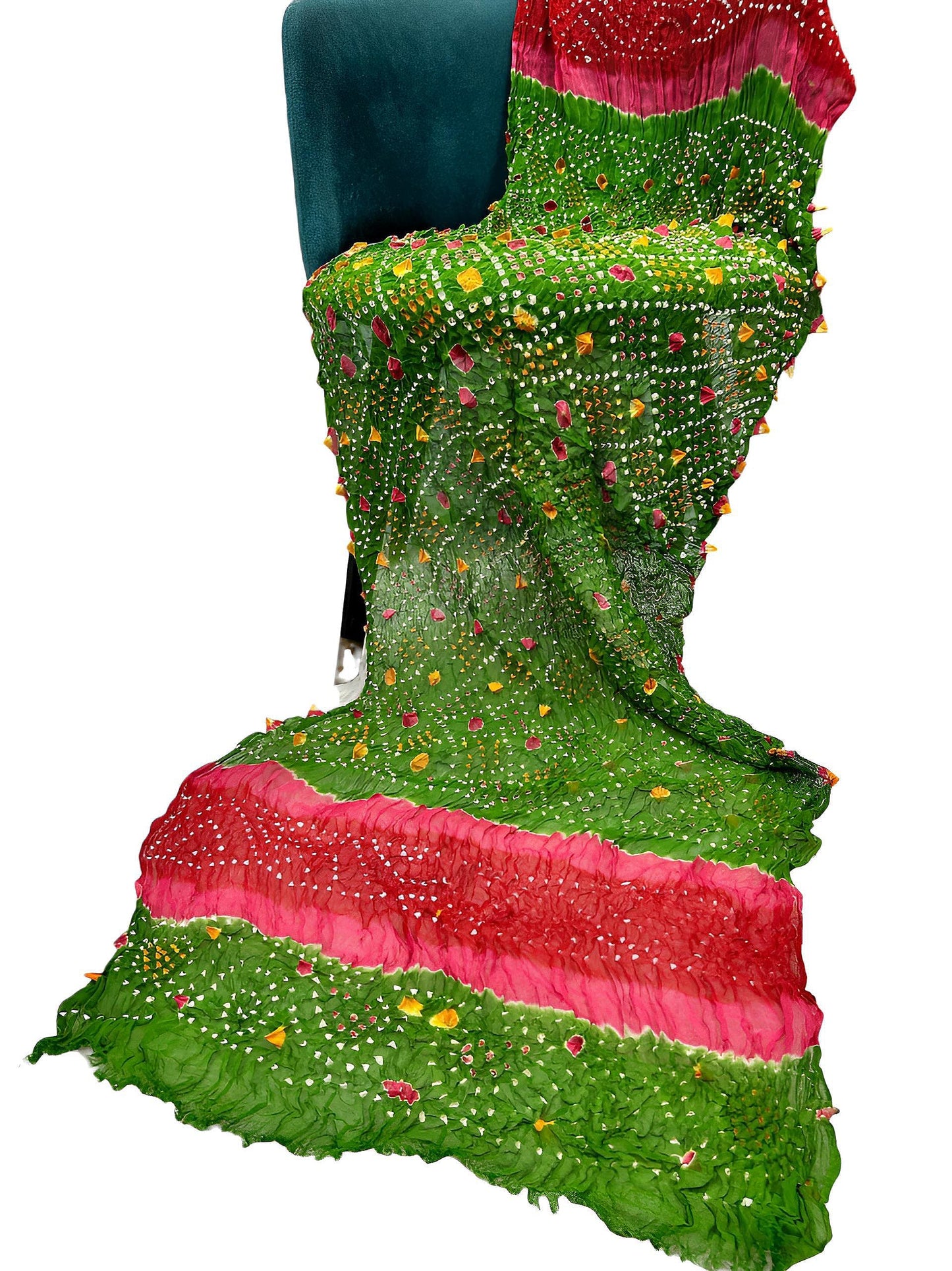 Green Pink Chiffon Chundri Dupatta