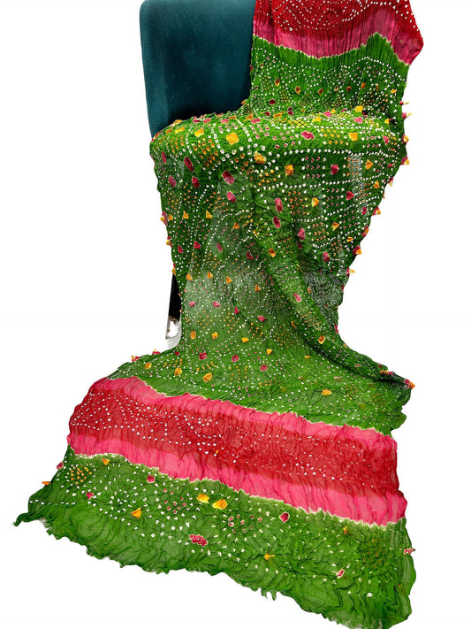 Green Pink Chiffon Chundri Dupatta