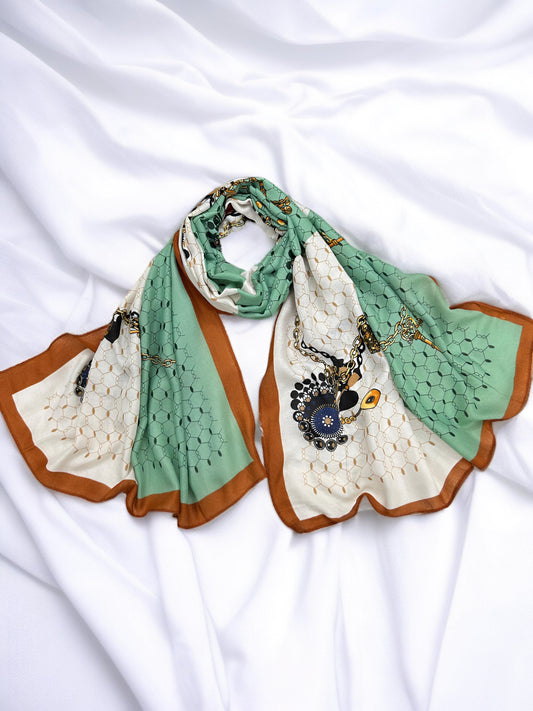 White Mint Honeycomb Printed Modal Hijab