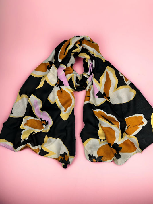 Black Rusty Leaves Printed Modal Hijab