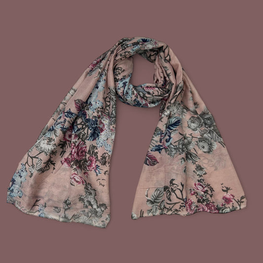 Nude Pink Grey Floral Printed Lawn Hijab