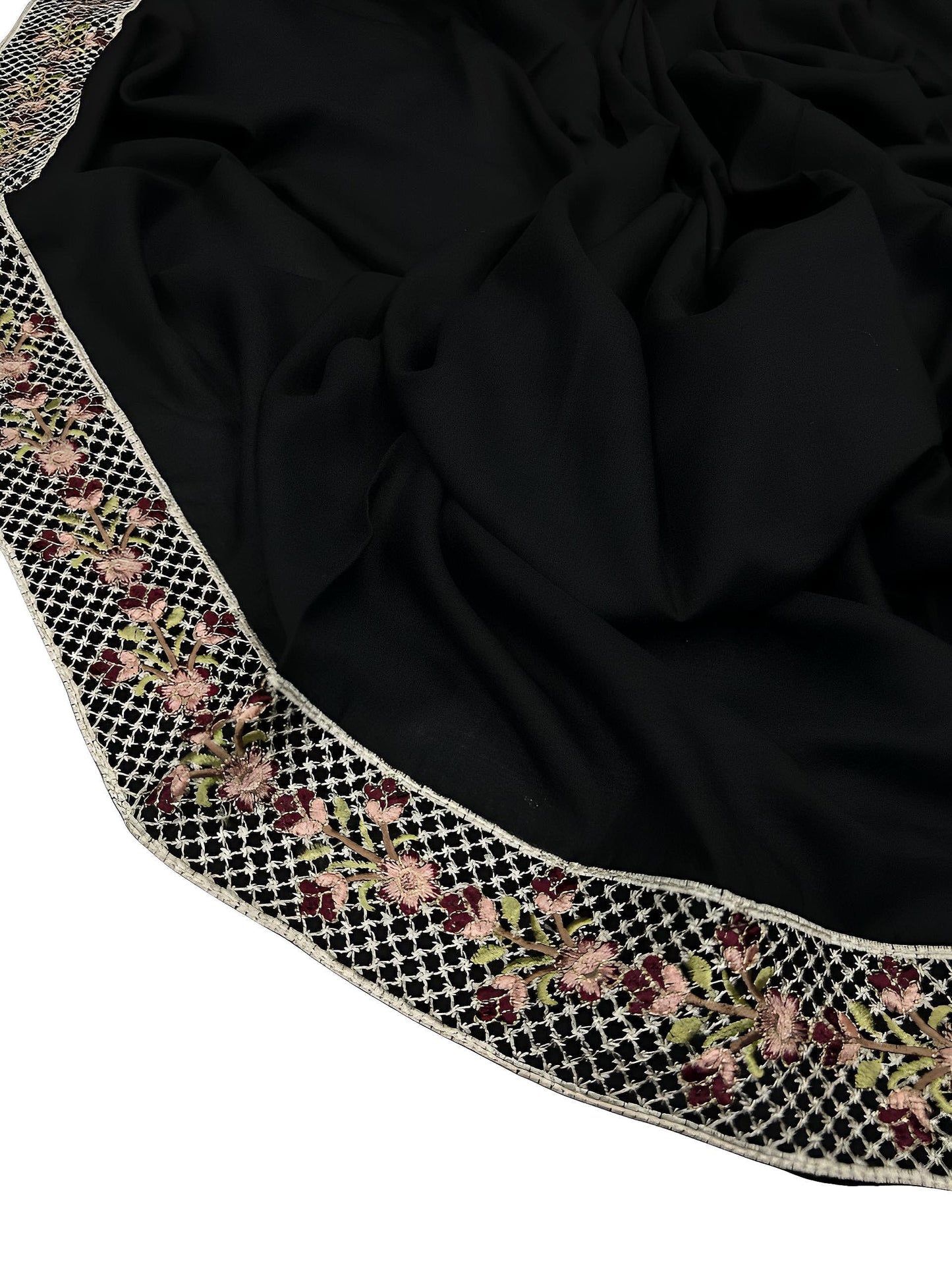 Black Floral Blush Embroidered Border Shaal