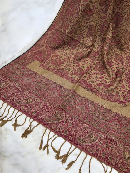 Beige Sharp Pink two-tone Paisley Pashmina Hijab