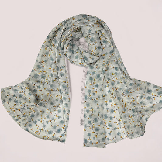 White Stratford Blue Floral Printed Modal Hijab