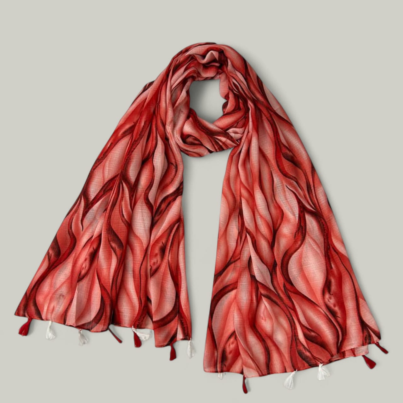 Flame Red Waves Printed Modal Hijab