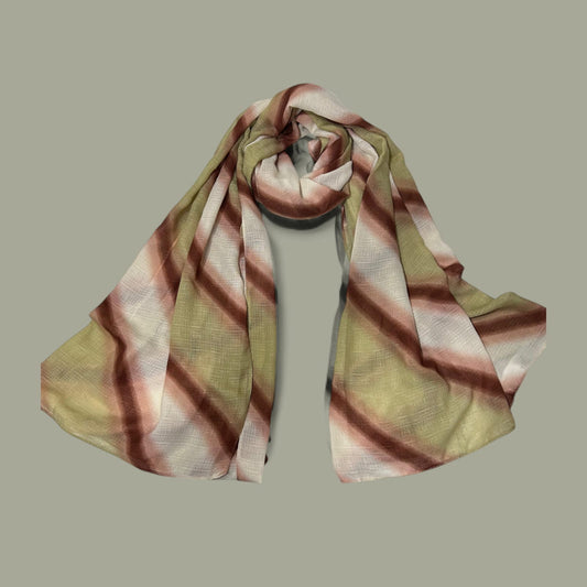 Matcha Green Brown Striped Tie Dye Printed Modal Hijab