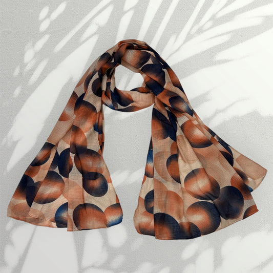 Peachy Orange Blue Circles Printed Modal Hijab