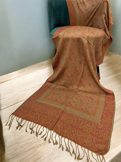 Amber Orange Beige Two-tone Paisley Pashmina Hijab