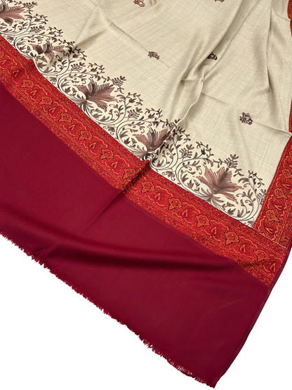 Gul-e-Kashmir – Beige Maroon Embroidered Patchwork Shaw