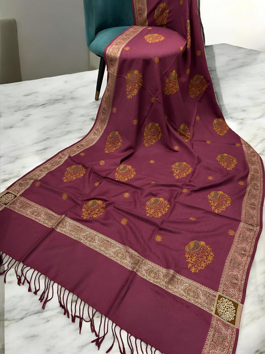 Mulberry Cream Border Embroidered Orange Patchwork Pashmina Shawl