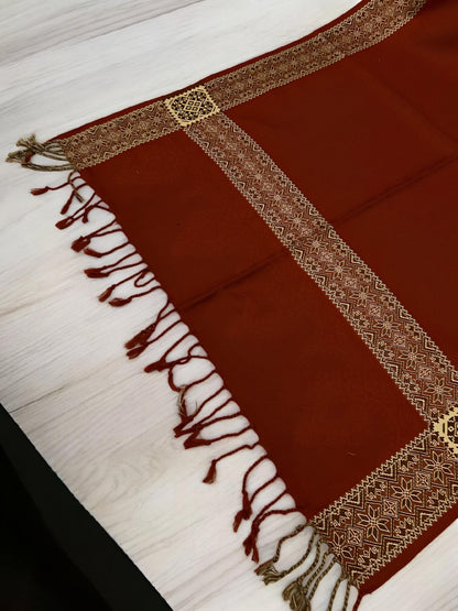 Rust Plain Paisleys Border Pashmina Hijab