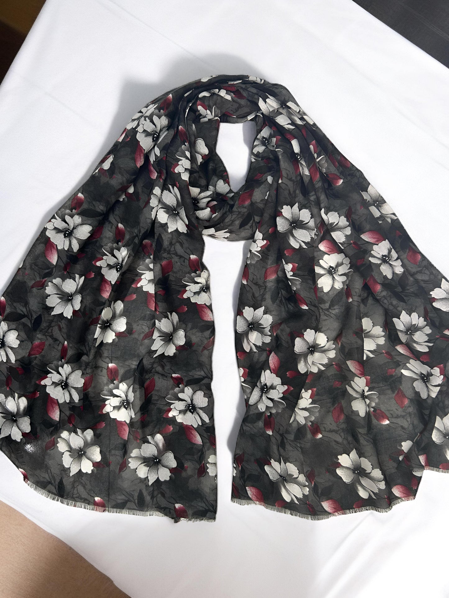 Shadow Gray Floral Printed Modal Hijab