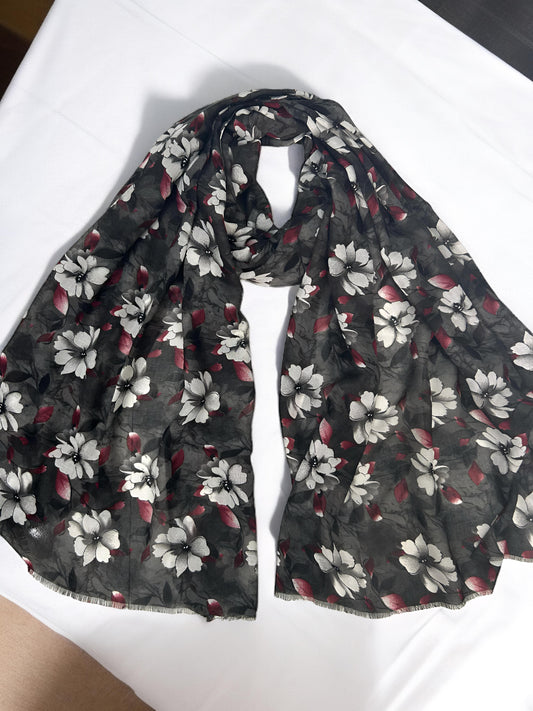 Shadow Gray Floral Printed Modal Hijab