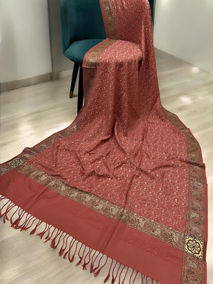 Coral Beige Threadwork Hand Embroidered Shawl