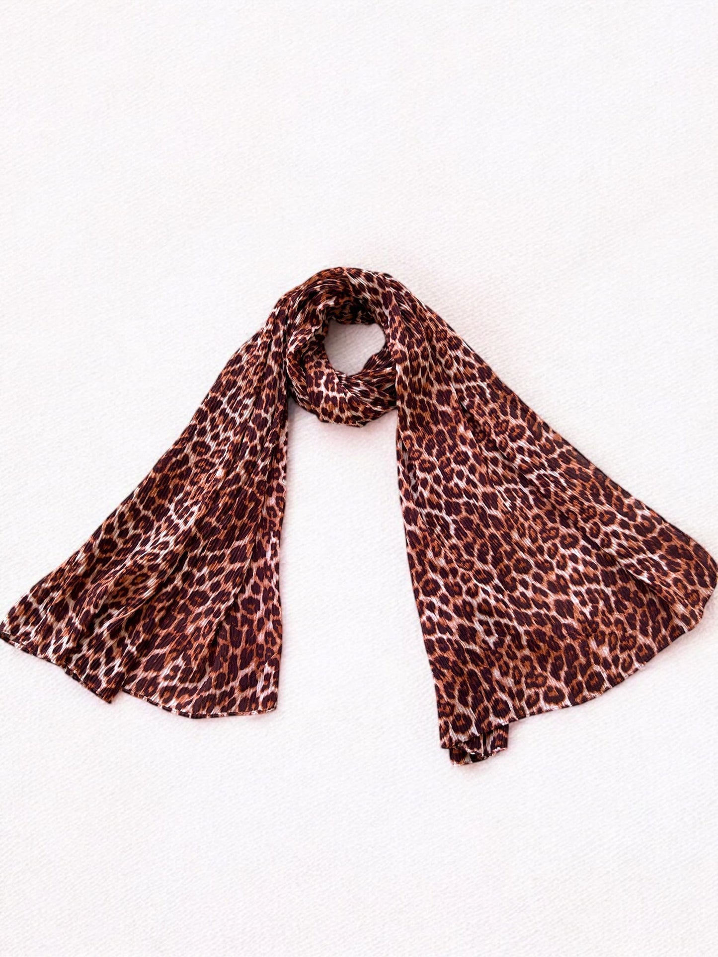 Caramel White Cheetah Printed Pleated Modal Hijab