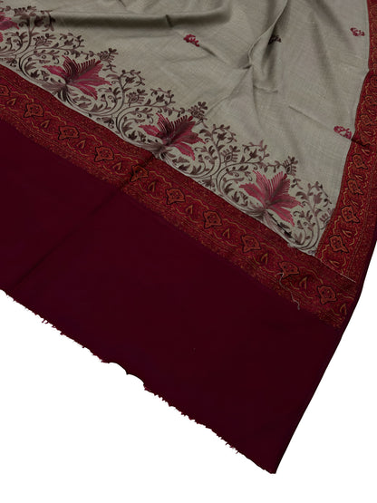Gul-e-Kashmir – Khaki Maroon Embroidered Patchwork Shaw