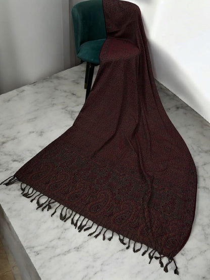 Threadwork Paisley Pashmina Shawl - Hot Pink Brown