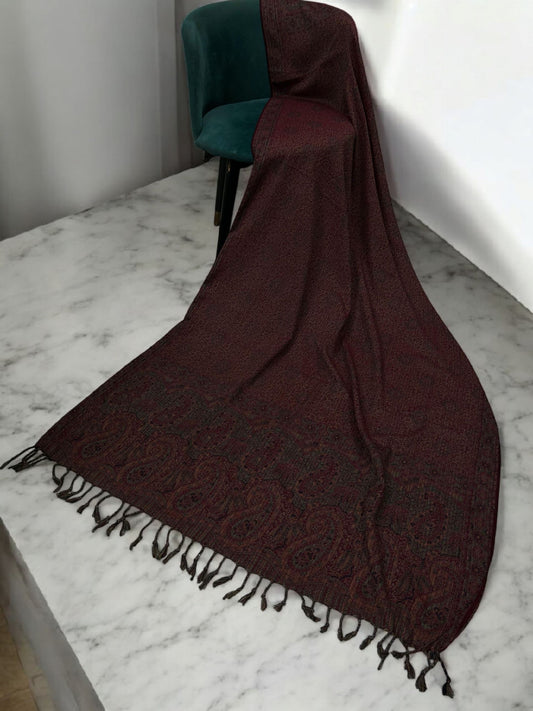 Threadwork Paisley Pashmina Shawl - Hot Pink Brown