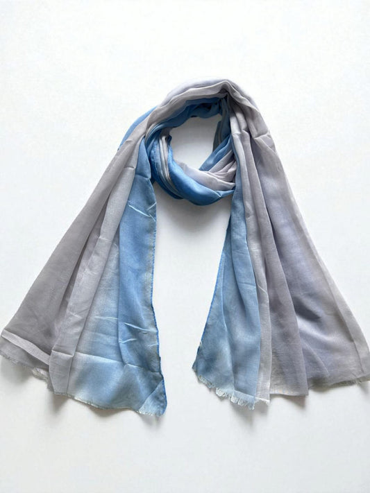 Silver Blue Tie-Dye Printed Modal Hijab