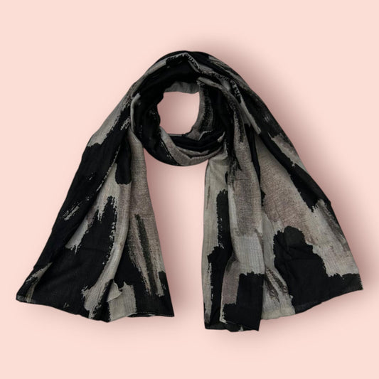 Black Beige Abstract Printed Lawn Hijab