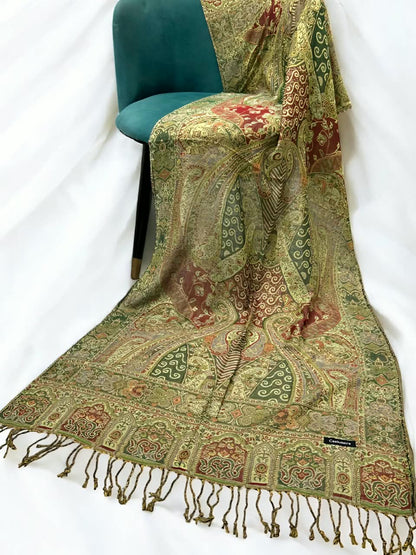 Pistachio Green Persian Paisley Dual-Tone Pashmina Hijab