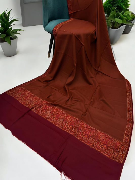 Rust Maroon Patchwork Border Shawl