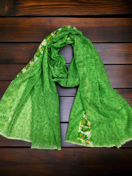 Parrot Green Floral Border Printed Modal Hijab
