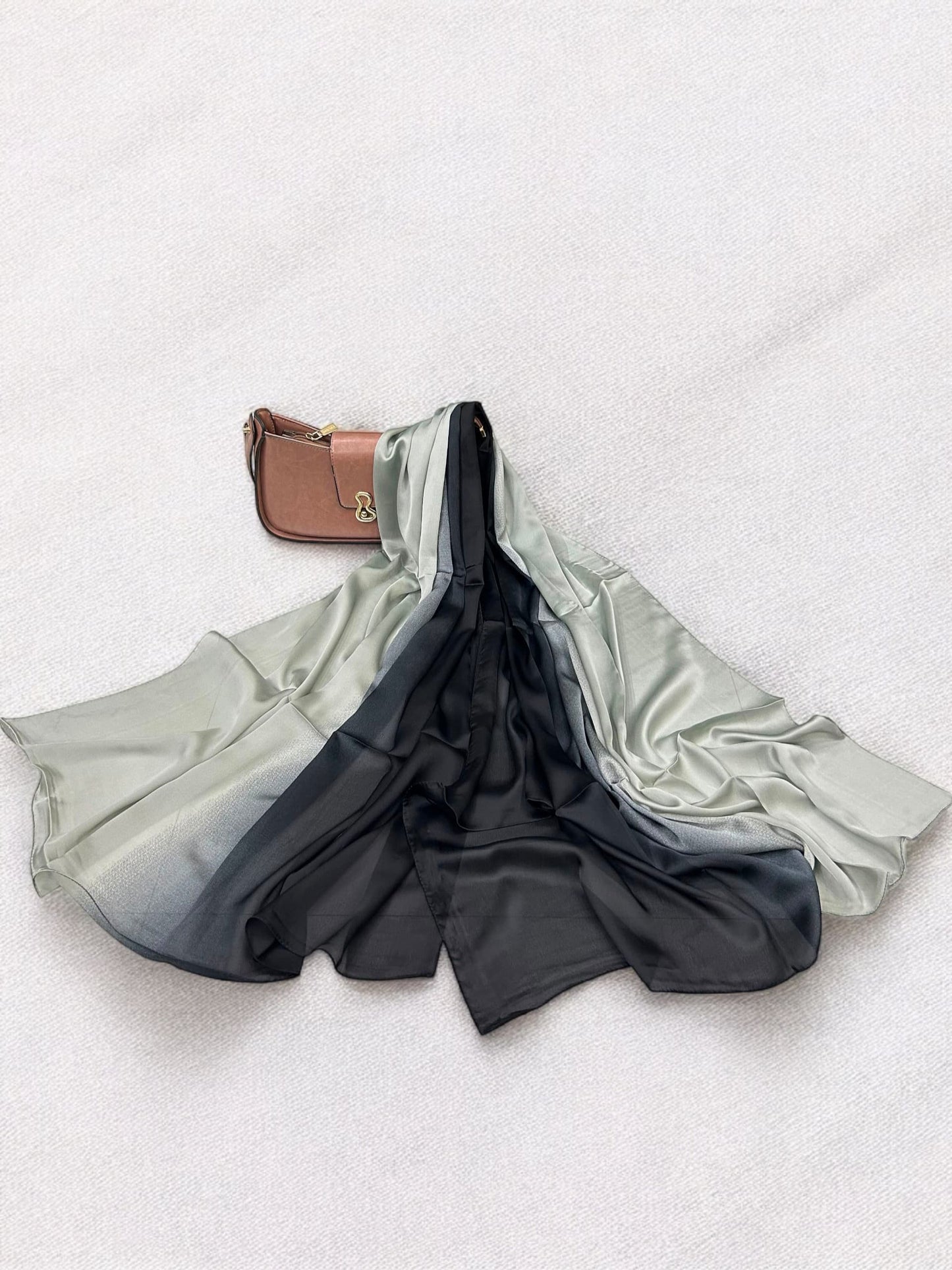 Large Satin Silk Scarf - Grey Black Smoke