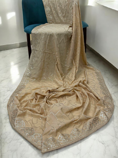 Vanilla Gold Sequence Bridal Embroidered Shaal