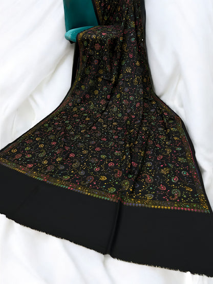 Black Yellow Multi - Hand Embroidered Paisley Kashmiri Shawl