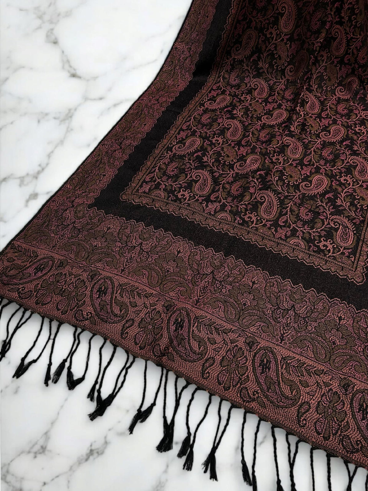 Black Blush Pink Little Paisleys Two-Tone Pashmina Hijab