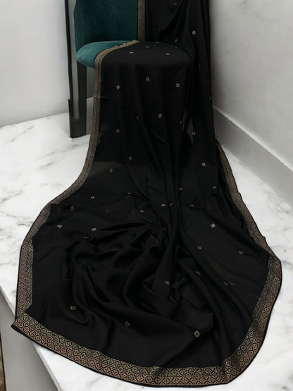 Black Double Border Embroidered Shaal