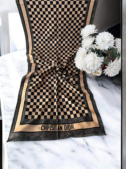 Luxury Branded Wool Scarf - Black Caramel Dior