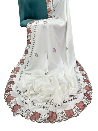 White Pink Leaf Bridal Shaal