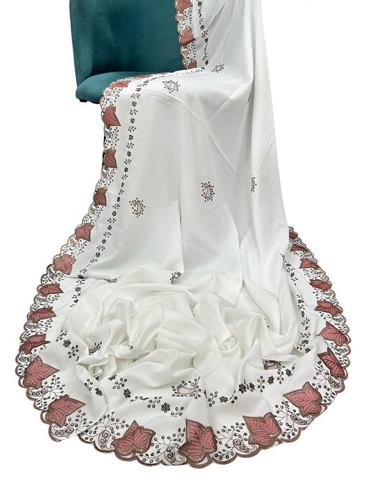 White Pink Leaf Bridal Shaal