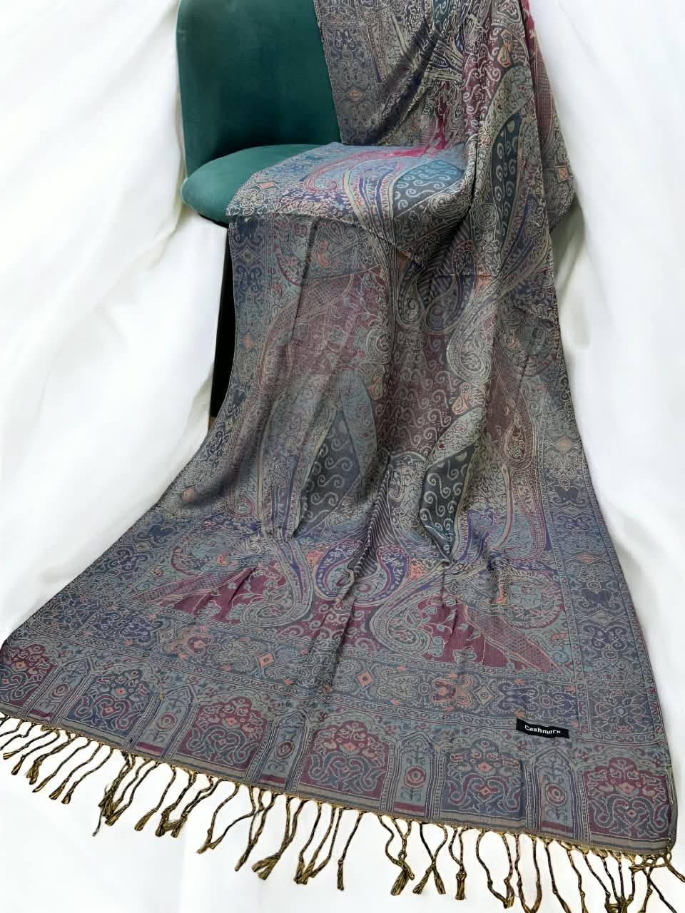 Vivid Purple Blue Persian Paisley Dual-Tone Pashmina Hijab