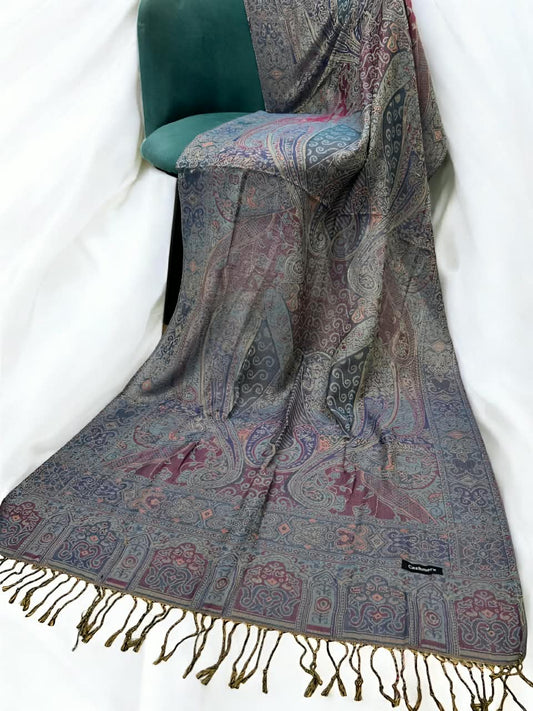 Vivid Purple Blue Persian Paisley Dual-Tone Pashmina Hijab