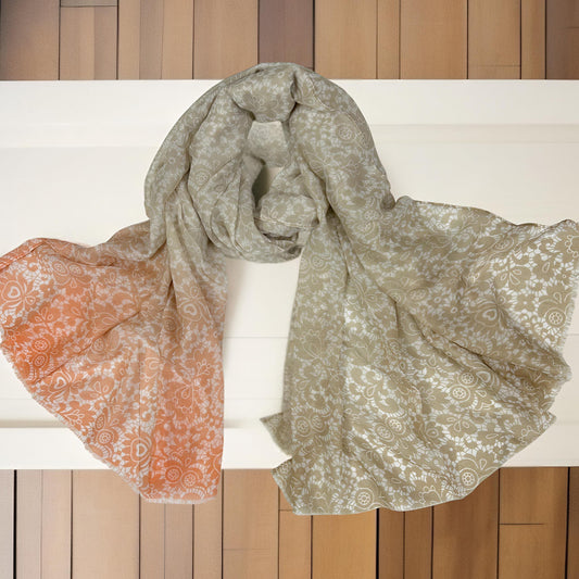 Peach Brown Floral Printed Lawn Hijab