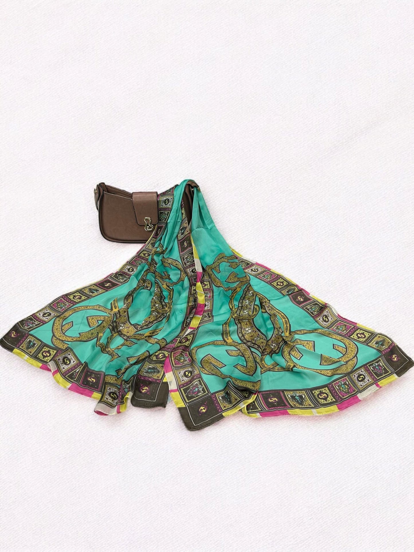 Satin Silk Scarf - Sea Green Brown Gucci