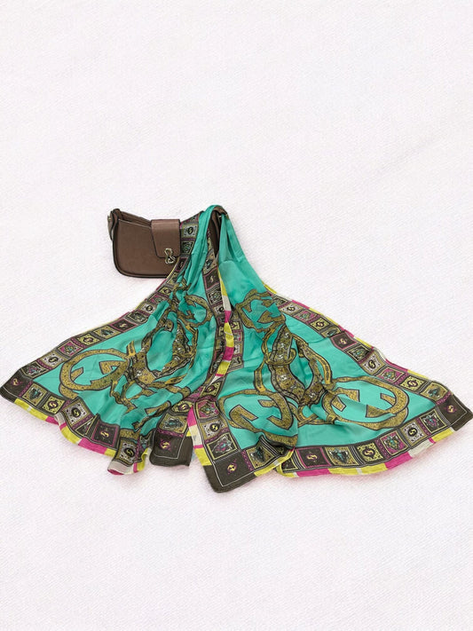 Satin Silk Scarf - Sea Green Brown Gucci